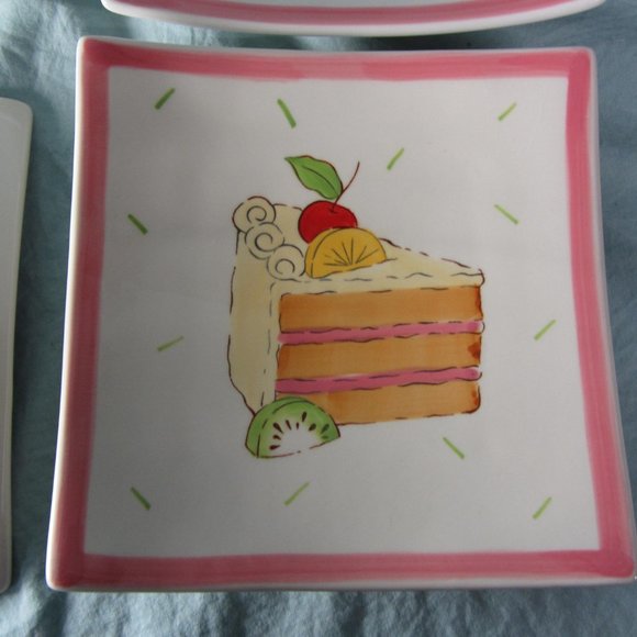 FOUR cake plates square woodard & charles pink (w1816) - Picture 6 of 11